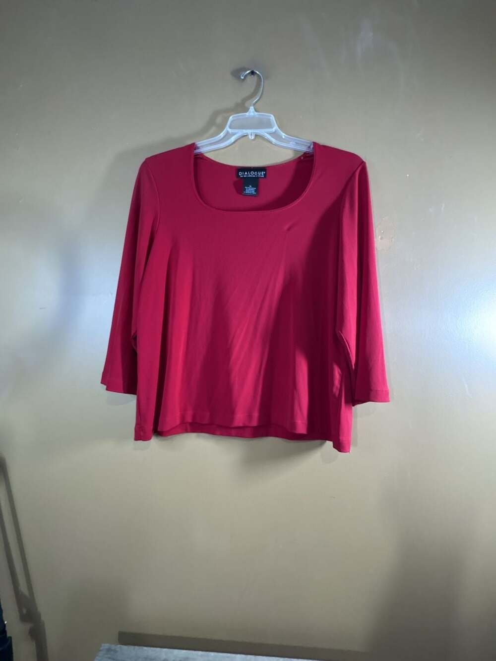 Dialogue Red Scoop Neck 3/4 Sleeve Top Size XL